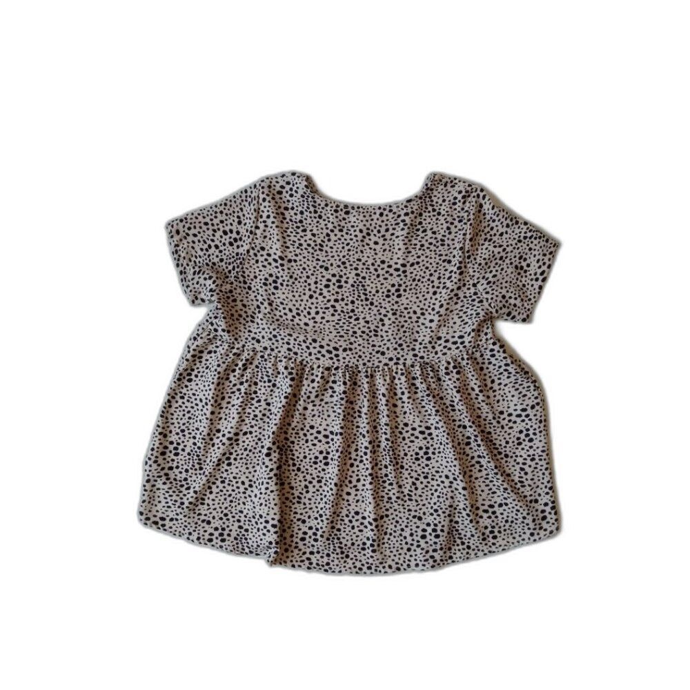 Shein Curve Beige and Black Animal Print Short Sleeve Babydoll Blouse Size 0XL